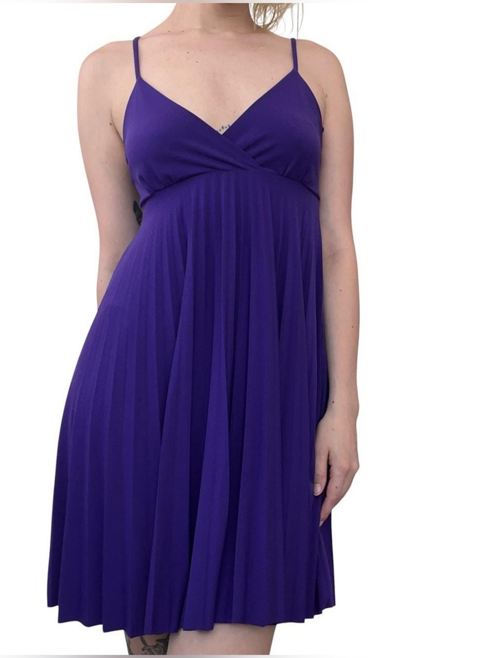 Y2K Vibrant Purple Spaghetti Strap Pleated Dress